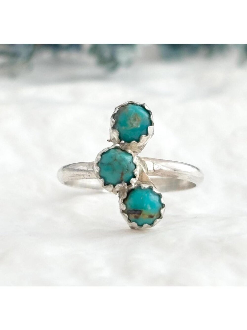 Spiderweb Turquoise Stone Minimalist SW Sterling Silver 925 Vintage Ring - sz 3